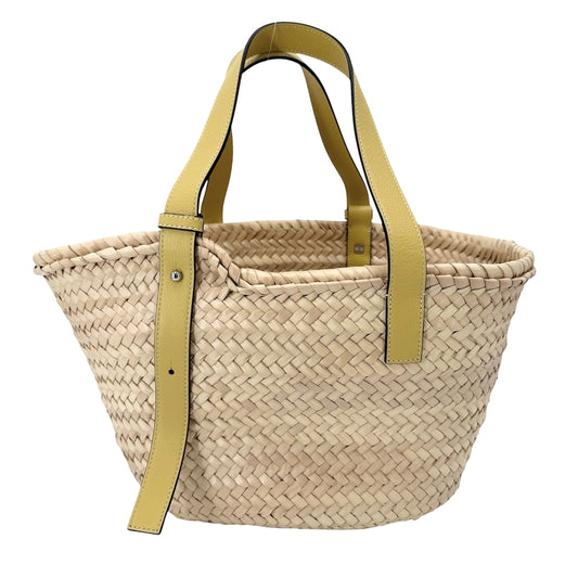LOEWE ロエベ ハンドバッグ アナグラム バスケットバッグ 春 夏 ラフィア レザー ベージュ イエロー シルバー金具 レディース【中古品】