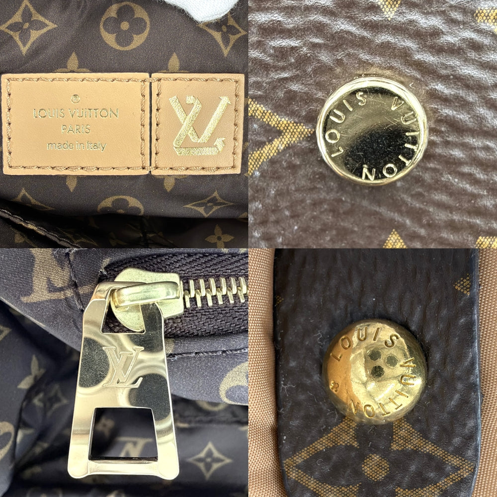 LOUIS VUITTON ルイヴィトン 2WAY モノグラム リサイクルナイロン LVピロー オンザゴー M59007 ナイロン PVC ベージュ ブラウン 茶 ゴールド金具 レディース【中古品】