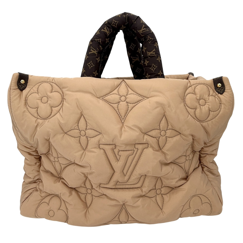 LOUIS VUITTON ルイヴィトン 2WAY モノグラム リサイクルナイロン LVピロー オンザゴー M59007 ナイロン PVC ベージュ ブラウン 茶 ゴールド金具 レディース【中古品】