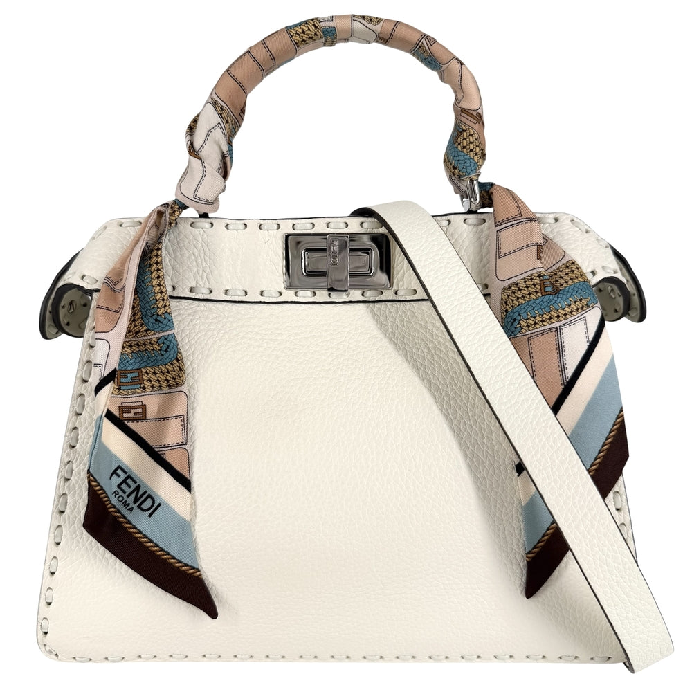 FENDI フェンディ 2WAY ピーカブー セレリア ハンドバッグ ショルダーバッグ スモール スカーフ付 8BN327 レザー ホワイト 白 シルバー金具 レディース【中古品】