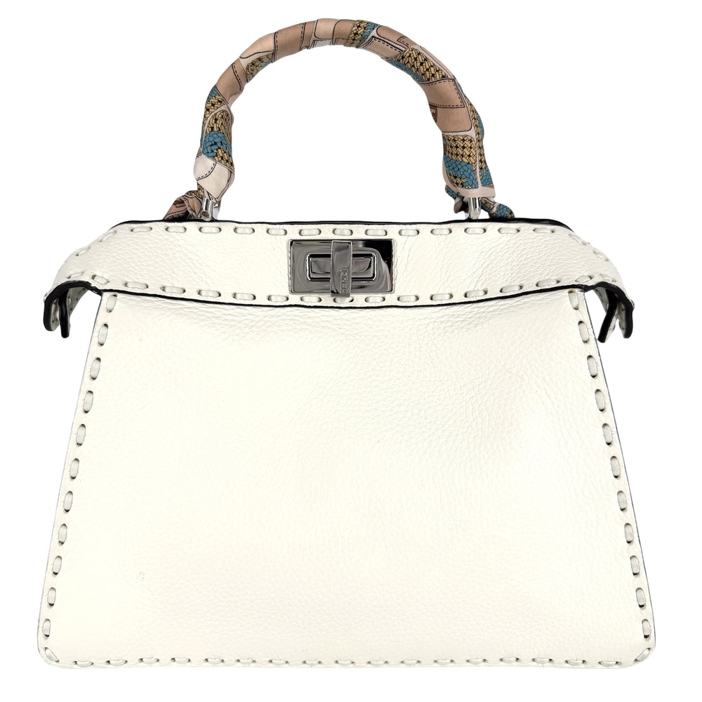FENDI フェンディ 2WAY ピーカブー セレリア ハンドバッグ ショルダーバッグ スモール スカーフ付 8BN327 レザー ホワイト 白 シルバー金具 レディース【中古品】