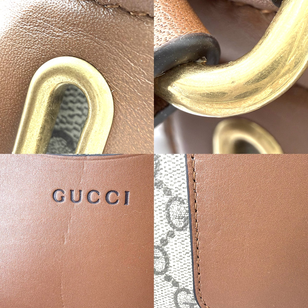 GUCCI グッチ ショルダーバッグ GGエンブレム ミニショルダーバッグ 821216 GGスプリームキャンバス レザー ベージュ ブラウン 茶 ゴールド金具 レディース【中古品】