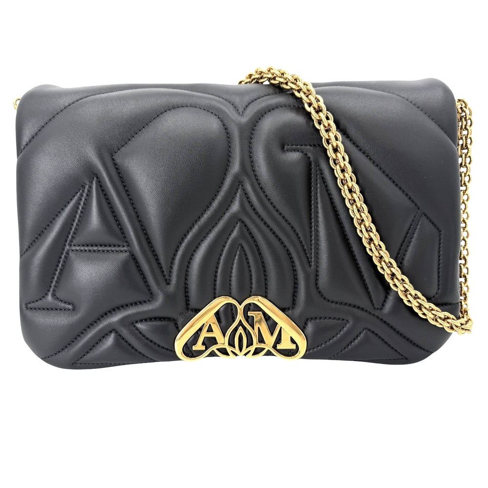 Alexander McQueen アレキサンダーマックイーン ショルダーバッグ シール キルティング ロゴ The Seal 鞄 かばん レザー ブラック 黒 ゴールド金具 レディース【中古品】