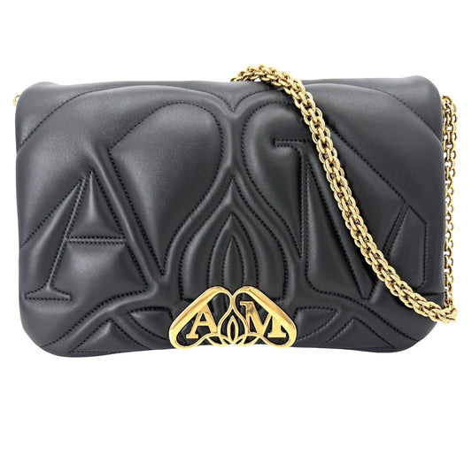 Alexander McQueen アレキサンダーマックイーン ショルダーバッグ シール キルティング ロゴ The Seal 鞄 かばん レザー ブラック 黒 ゴールド金具 レディース【中古品】