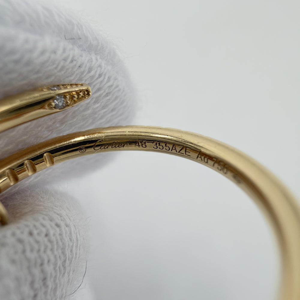 CARTIER カルティエ 指輪 ジュストアンクル リング アクセサリー ジュエリー セミパヴェ 18金YG Au750 釘 48サイズ K18イエローゴールド ダイヤモンド 約8号 レディース 約2.8g【中古品】