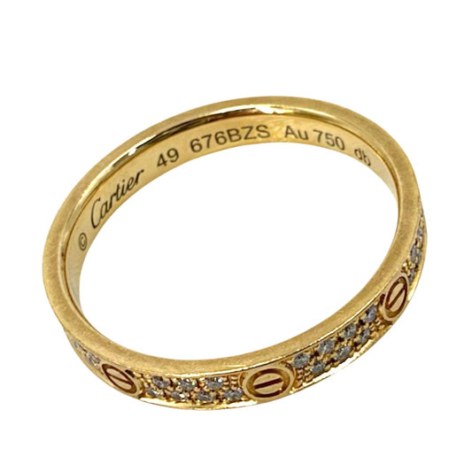 CARTIER カルティエ 指輪 ミニラブリング パヴェ ジュエリー アクセサリー LOVE 18金YG Au750 49サイズ K18イエローゴールド ダイヤモンド 約8.5号 レディース 約2.0g【中古品】