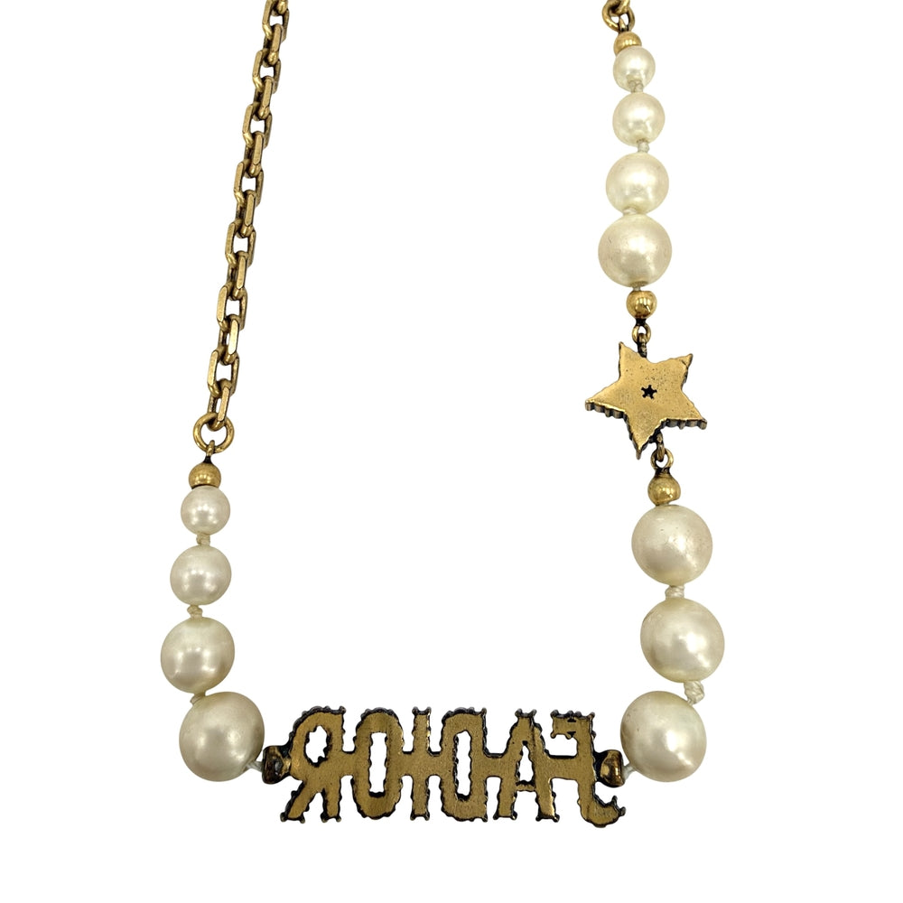 Dior ディオール ネックレス ロゴ アクセサリー メタル フェイクパール ゴールド レディース 約16.4g【中古品】