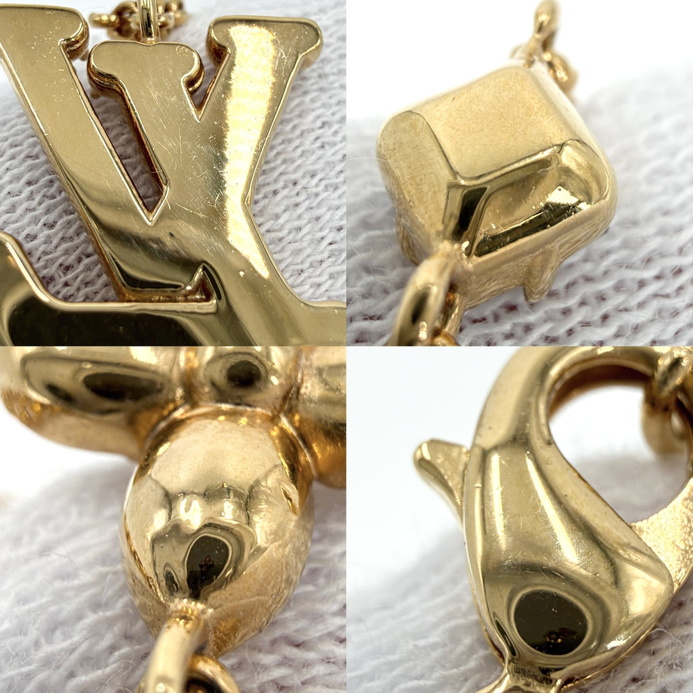 LOUIS VUITTON ルイヴィトン ネックレス レディLV アクセサリー 2連チェーン メタル ラインストーン M01845 ゴールド レディース 約12.5g【中古品】