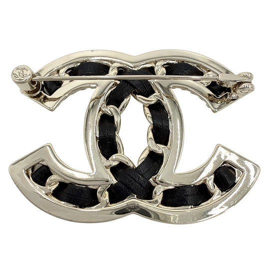 CHANEL シャネル ブローチ ココマーク チェーンモチーフ アクセサリー GP レザー AB5107 B23C シルバー レディース 約17.4g 2023年【中古品】