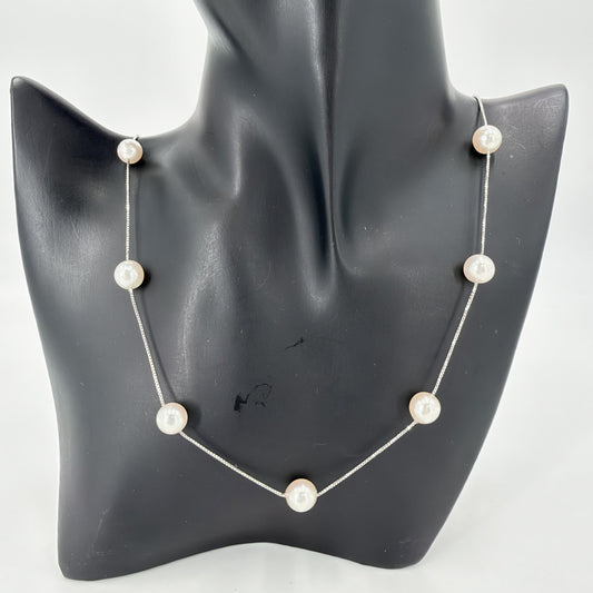 TASAKI タサキ ネックレス ステーションパール 真珠 アコヤ ロングネックレス 18金WG AU750 アクセサリー K18ホワイトゴールド パール レディース 約22.4g【中古品】