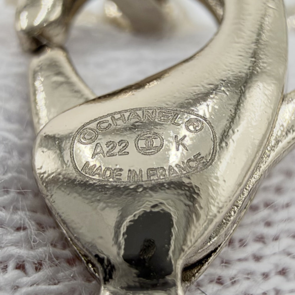 CHANEL シャネル ネックレス ココマーク フラワーモチーフ ストラス アクセサリー GP レザー ラインストーン AB9664 A22K シルバー レディース 約42.6g 2022年【中古品】