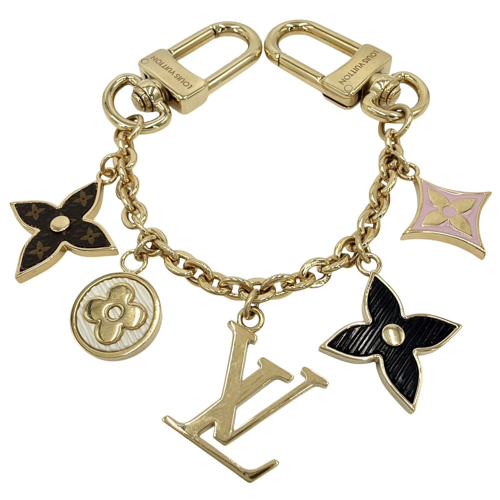LOUIS VUITTON ルイヴィトン バッグチャーム チェーンスプリングストリート キーホルダー モノグラム・フラワー LVイニシャル メタル M01188 ゴールド レディース 約50.6g【中古品】