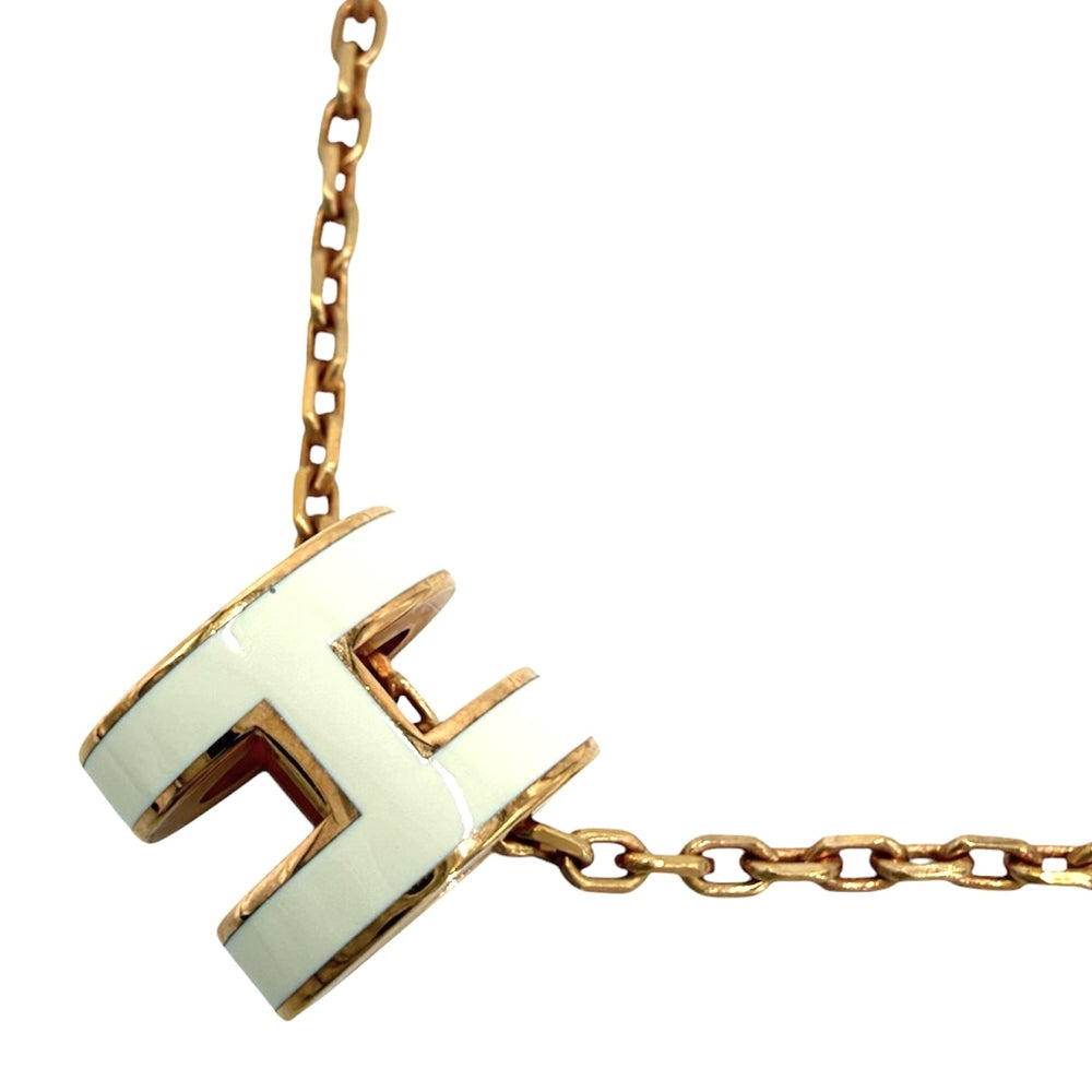 HERMES エルメス ネックレス ポップアッシュ ミニ アクセサリー メタル オフホワイト系 ゴールド レディース 約3.0g【中古品】