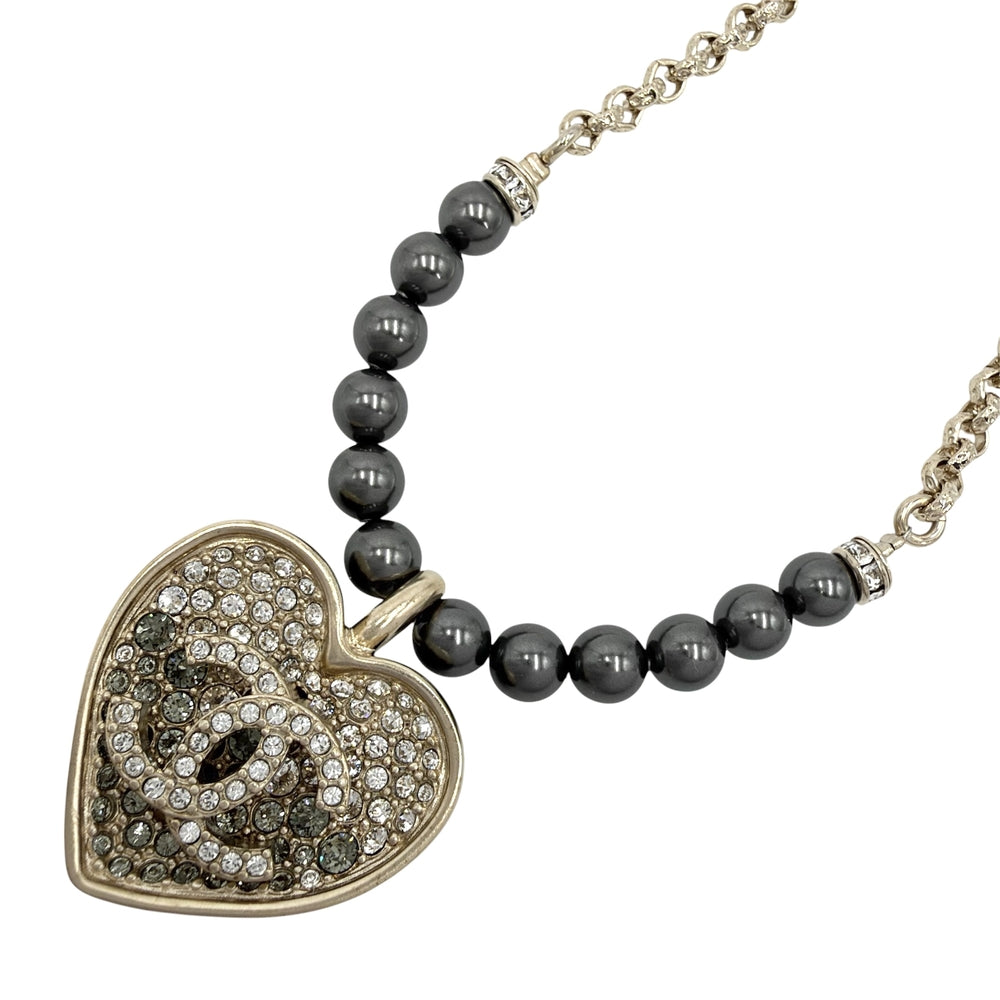 CHANEL シャネル ネックレス ココマーク ストラス アクセサリー ラインストーン フェイクパール ABA395 シルバー レディース 約31.0g 2023年【中古品】
