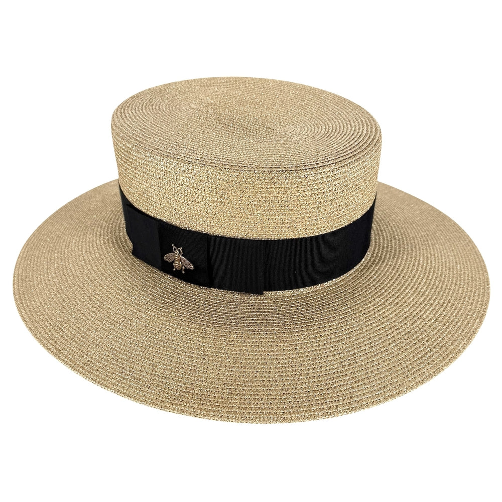 GUCCI グッチ 帽子 パピエハット ストローハット ラメファブリック Bee S56サイズ ファッションアイテム 454667 ファブリック ナイロン コットン ゴールド ゴールド金具 レディース【中古品】