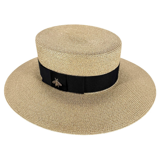 GUCCI グッチ 帽子 パピエハット ストローハット ラメファブリック Bee S56サイズ ファッションアイテム 454667 ファブリック ナイロン コットン ゴールド ゴールド金具 レディース【中古品】