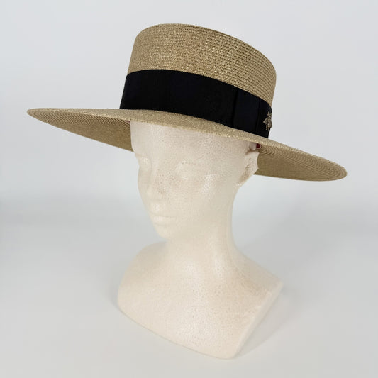 GUCCI グッチ 帽子 パピエハット ストローハット ラメファブリック Bee S56サイズ ファッションアイテム 454667 ファブリック ナイロン コットン ゴールド ゴールド金具 レディース【中古品】