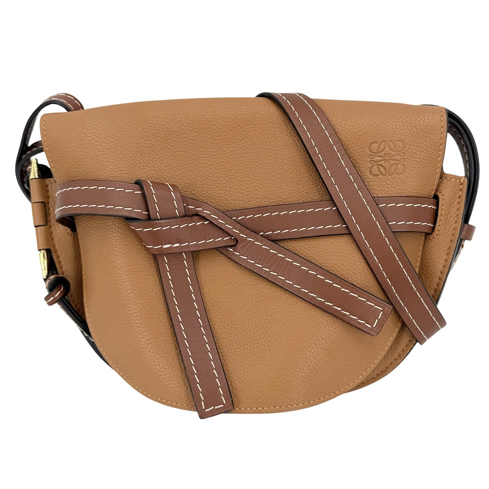 LOEWE ロエベ ショルダーバッグ アナグラムロゴ ゲートバッグ スモール レザー ブラウン 茶 ゴールド金具 レディース【中古品】
