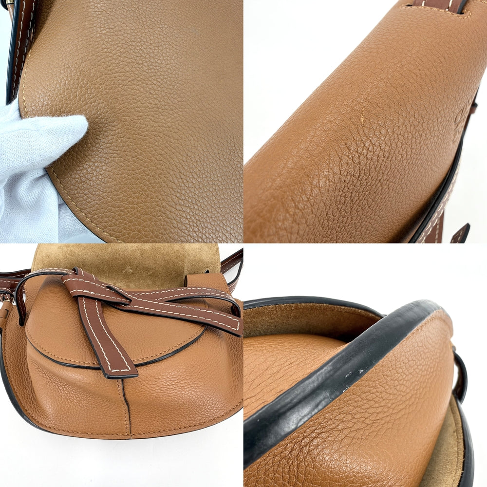 LOEWE ロエベ ショルダーバッグ アナグラムロゴ ゲートバッグ スモール レザー ブラウン 茶 ゴールド金具 レディース【中古品】