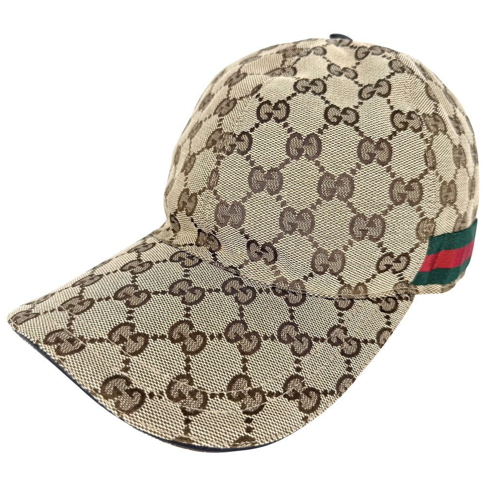 GUCCI グッチ キャップ ベースボールキャップ シェリーライン ファッションアイテム Lサイズ 総柄 帽子 メンズ レディース 小物 200035 GGキャンバス レザー ベージュ ゴールド金具 ユニセックス【中古品】