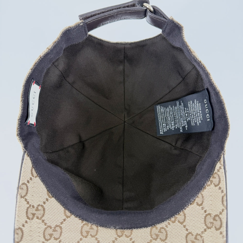 GUCCI グッチ キャップ ベースボールキャップ シェリーライン ファッションアイテム Lサイズ 総柄 帽子 メンズ レディース 小物 200035 GGキャンバス レザー ベージュ ゴールド金具 ユニセックス【中古品】