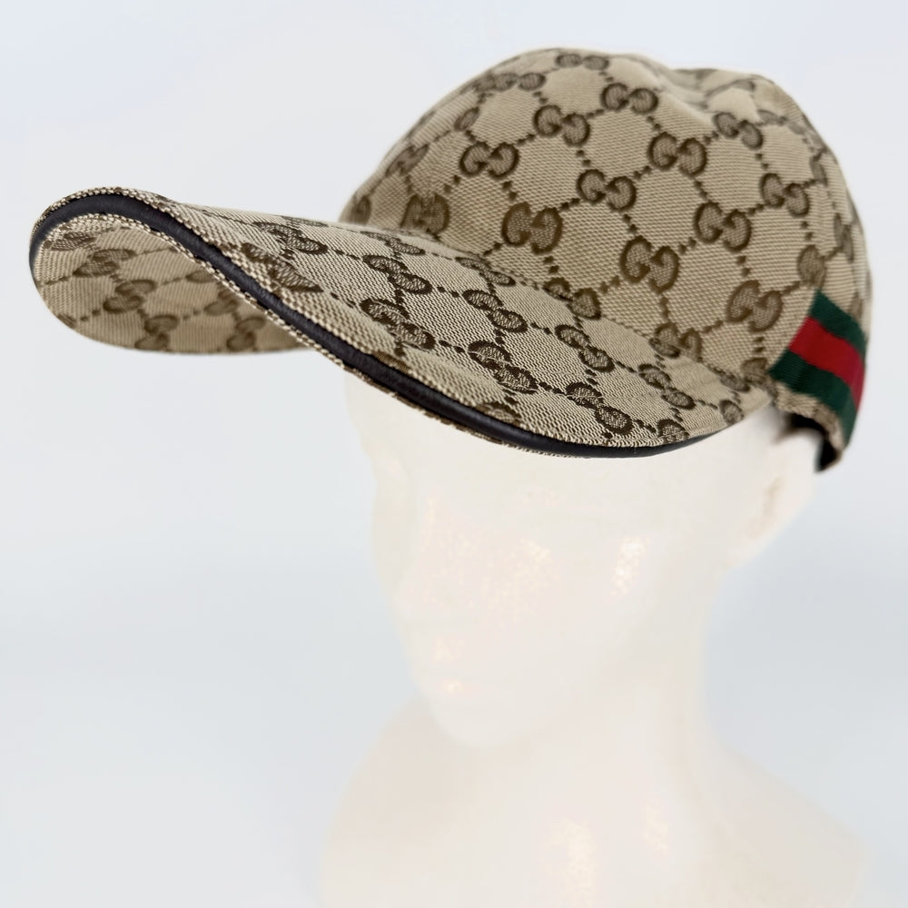 GUCCI グッチ キャップ ベースボールキャップ シェリーライン ファッションアイテム Lサイズ 総柄 帽子 メンズ レディース 小物 200035 GGキャンバス レザー ベージュ ゴールド金具 ユニセックス【中古品】