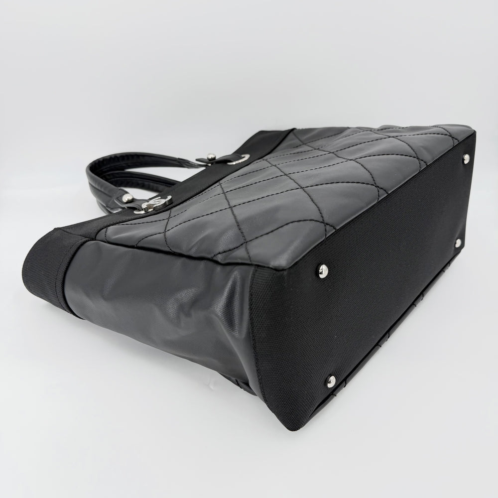 CHANEL シャネル トートバッグ パリビアリッツMM ハンドバッグ ココマーク PVCコーティングキャンバス レザー ブラック 黒 シルバー金具 レディース【中古品】