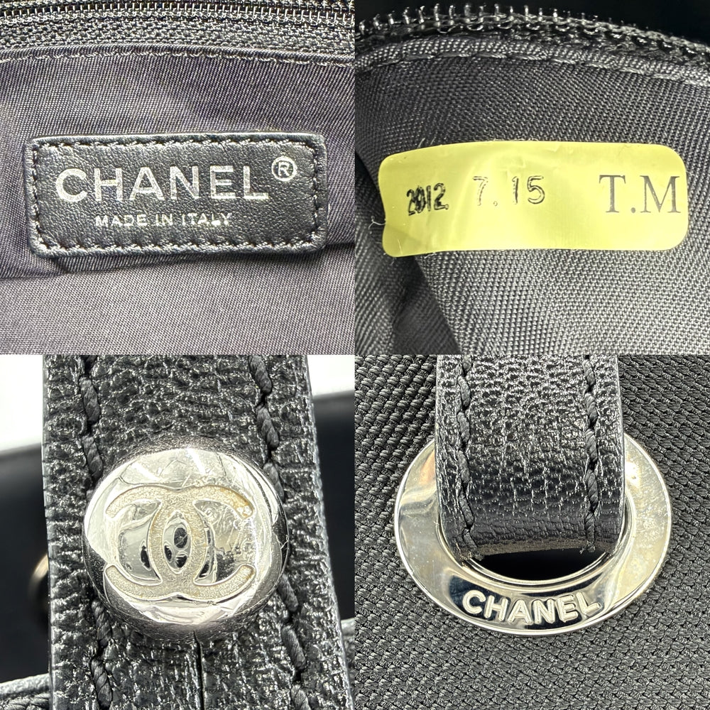 CHANEL シャネル トートバッグ パリビアリッツMM ハンドバッグ ココマーク PVCコーティングキャンバス レザー ブラック 黒 シルバー金具 レディース【中古品】