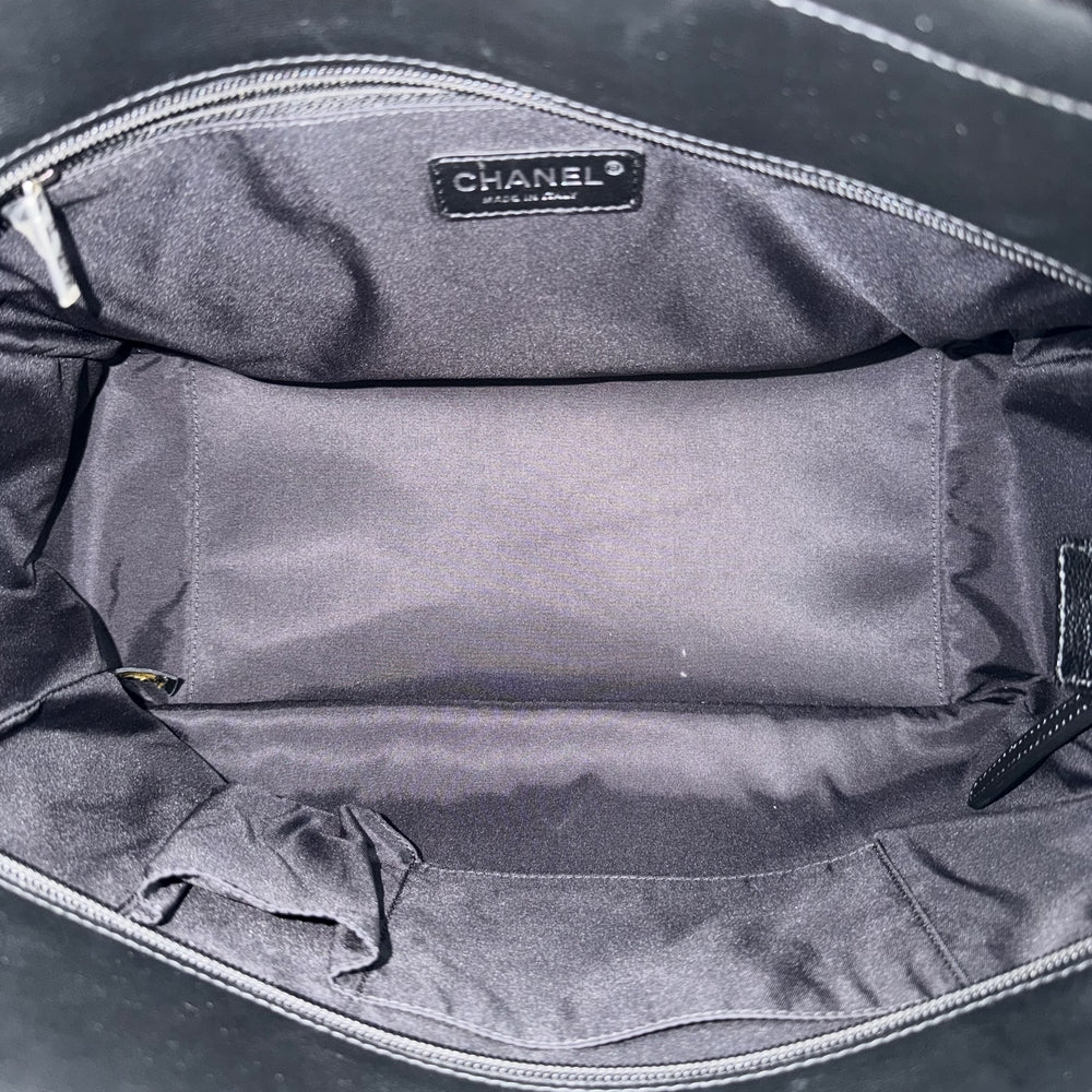 CHANEL シャネル トートバッグ パリビアリッツMM ハンドバッグ ココマーク PVCコーティングキャンバス レザー ブラック 黒 シルバー金具 レディース【中古品】