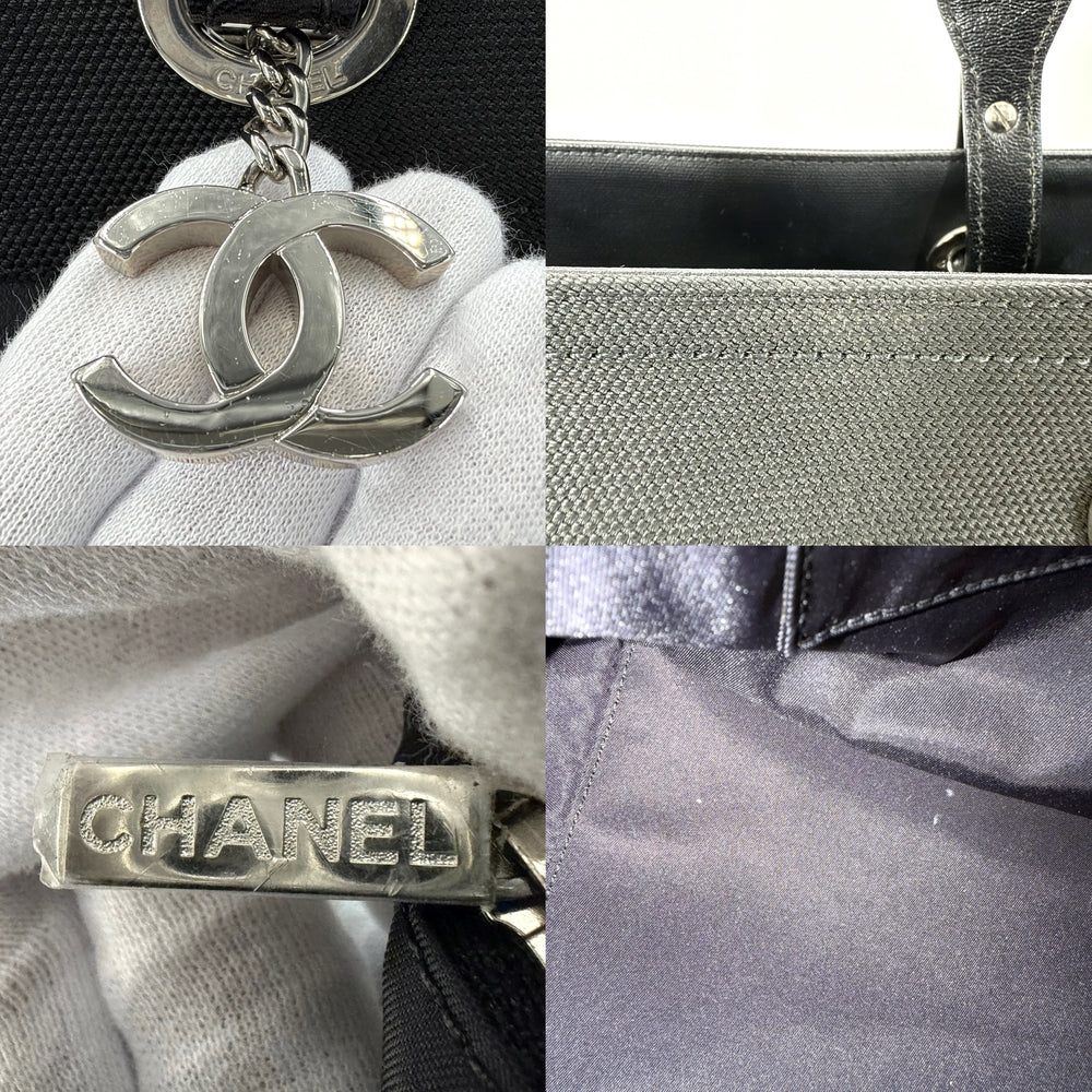 CHANEL シャネル トートバッグ パリビアリッツMM ハンドバッグ ココマーク PVCコーティングキャンバス レザー ブラック 黒 シルバー金具 レディース【中古品】