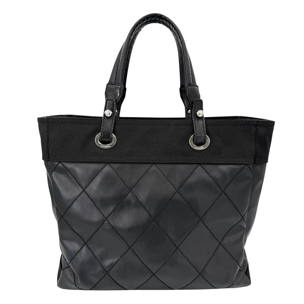CHANEL シャネル トートバッグ パリビアリッツMM ハンドバッグ ココマーク PVCコーティングキャンバス レザー ブラック 黒 シルバー金具 レディース【中古品】