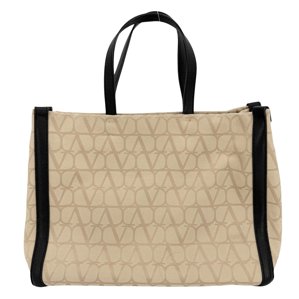 Valentino Garavani ヴァレンティノ・ガラヴァーニ トートバッグ Vロゴ 4Y2BOA35HND キャンバス レザー ベージュ シルバー金具 レディース【中古品】