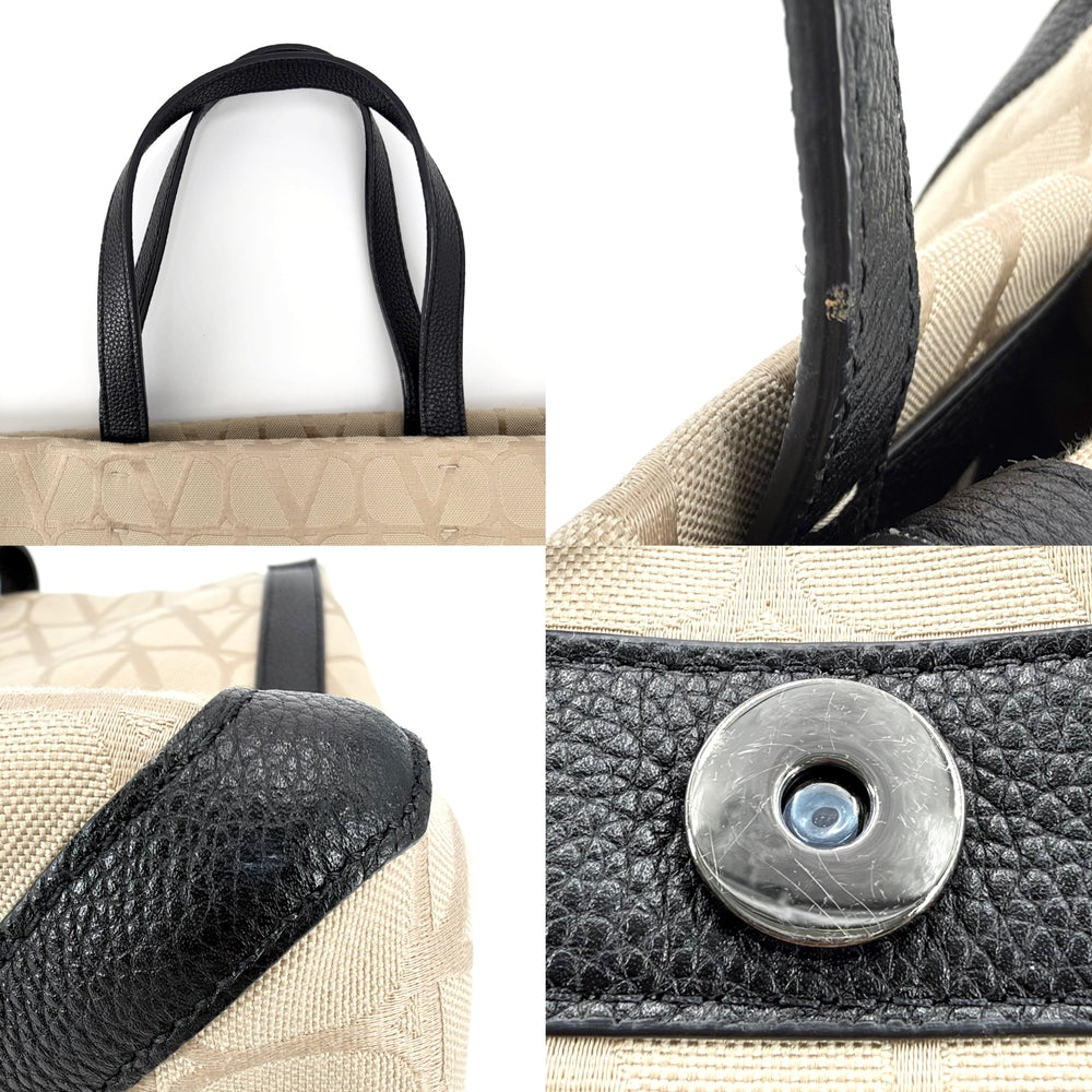 Valentino Garavani ヴァレンティノ・ガラヴァーニ トートバッグ Vロゴ 4Y2BOA35HND キャンバス レザー ベージュ シルバー金具 レディース【中古品】
