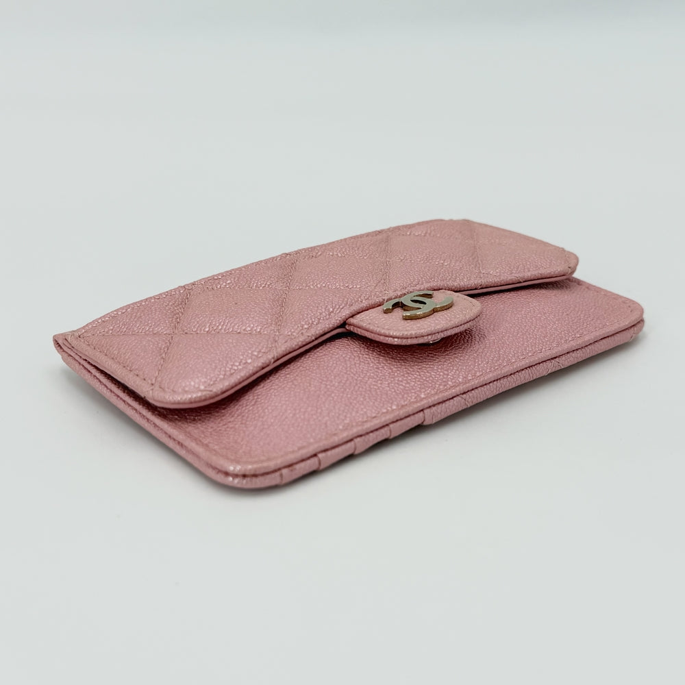 CHANEL シャネル カードケース マトラッセ ココマーク キャビアスキン ピンク ゴールド金具 レディース【中古品】
