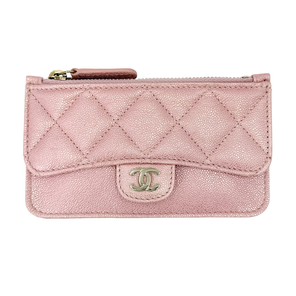 CHANEL シャネル カードケース マトラッセ ココマーク キャビアスキン ピンク ゴールド金具 レディース【中古品】
