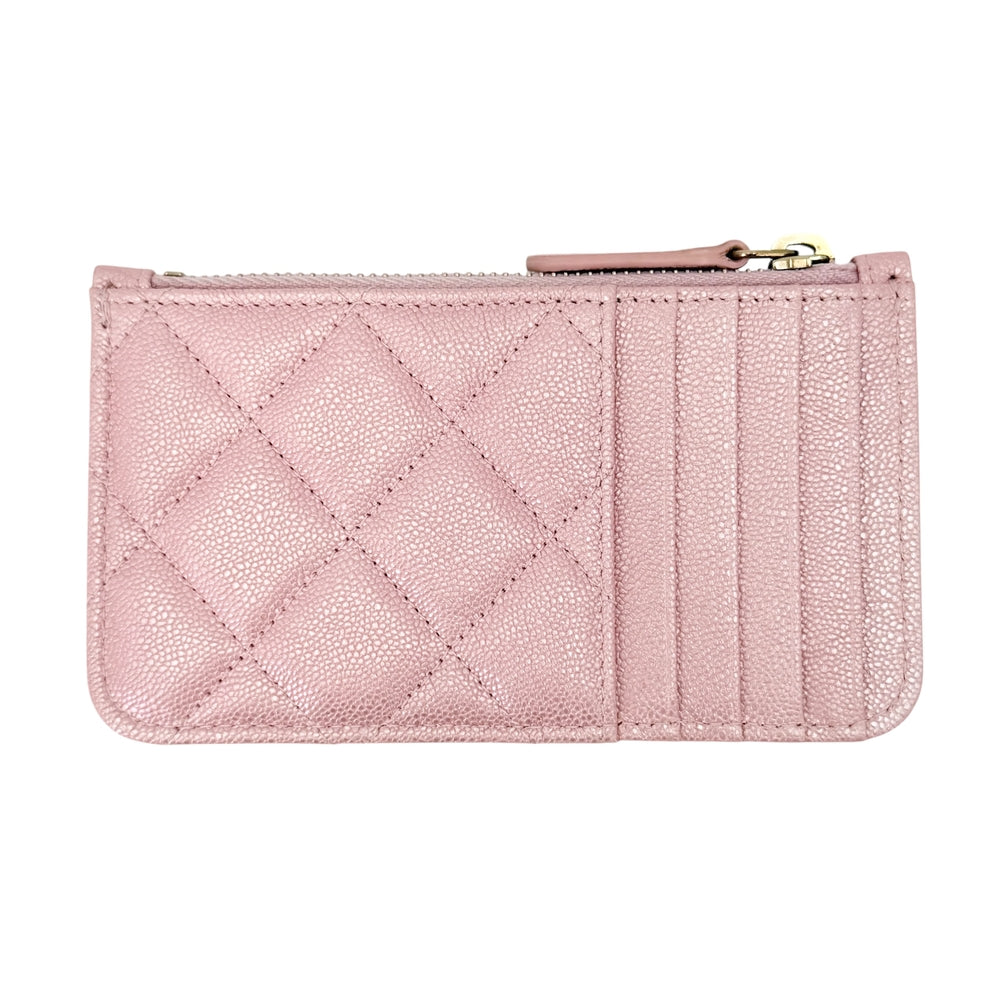 CHANEL シャネル カードケース マトラッセ ココマーク キャビアスキン ピンク ゴールド金具 レディース【中古品】
