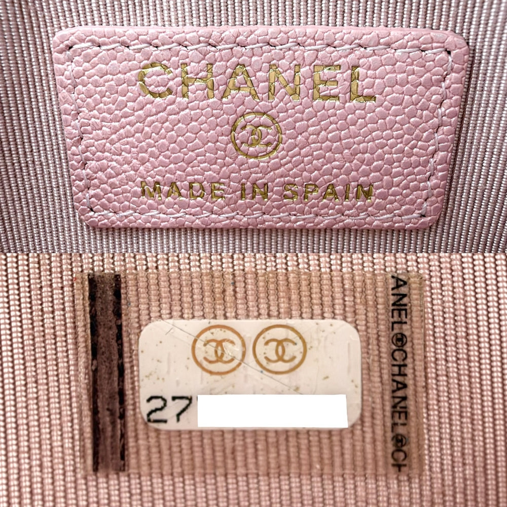 CHANEL シャネル カードケース マトラッセ ココマーク キャビアスキン ピンク ゴールド金具 レディース【中古品】