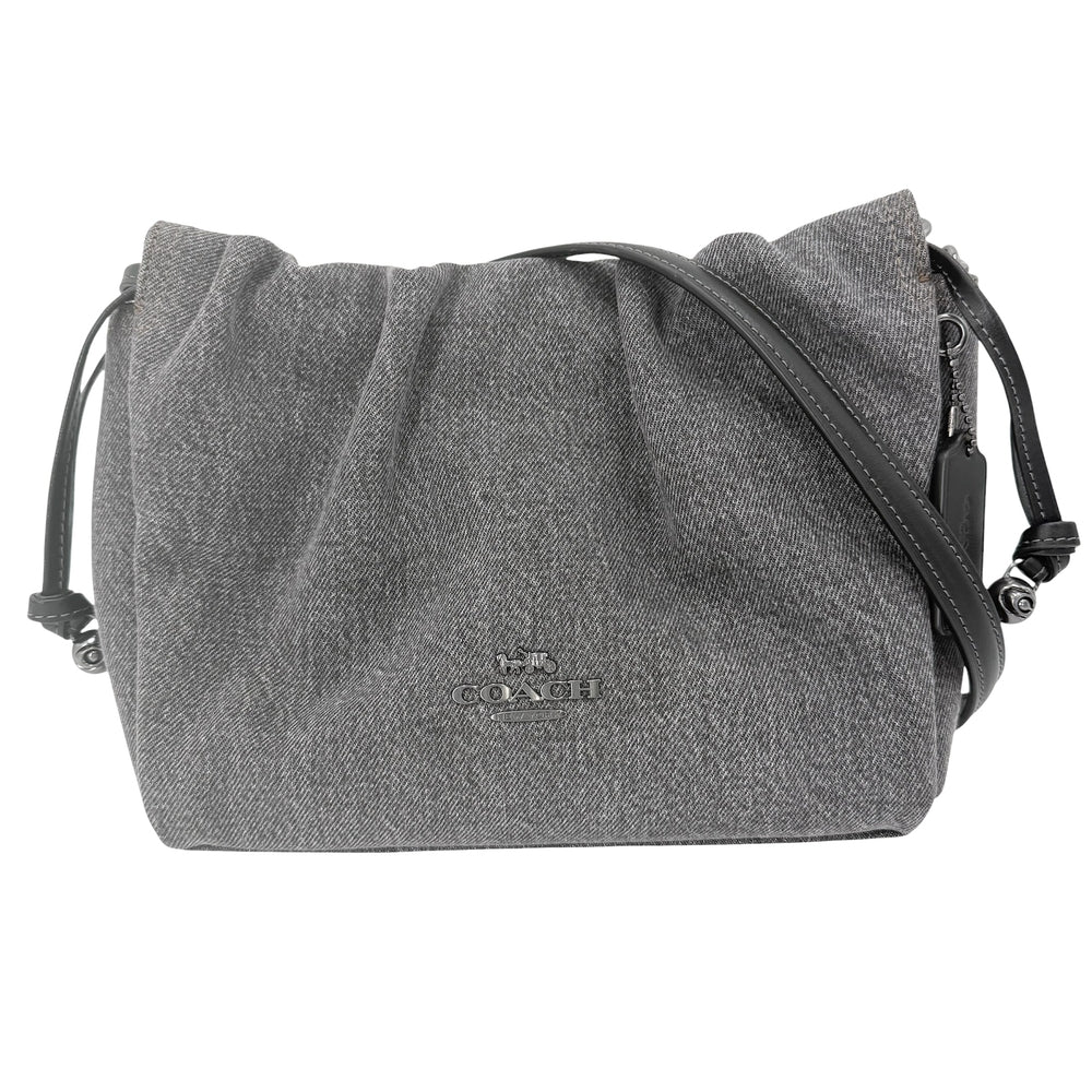 COACH コーチ 2WAY フェイ ドローストリング ハンドバッグ ショルダーバッグ CAK36 デニム レザー グレー ブラック金具 メンズ【中古品】