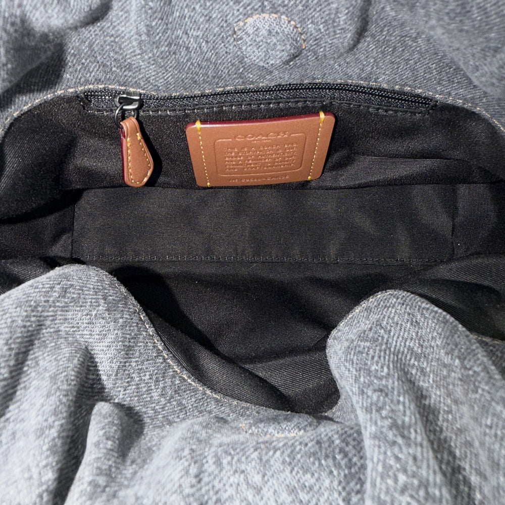 COACH コーチ 2WAY フェイ ドローストリング ハンドバッグ ショルダーバッグ CAK36 デニム レザー グレー ブラック金具 メンズ【中古品】