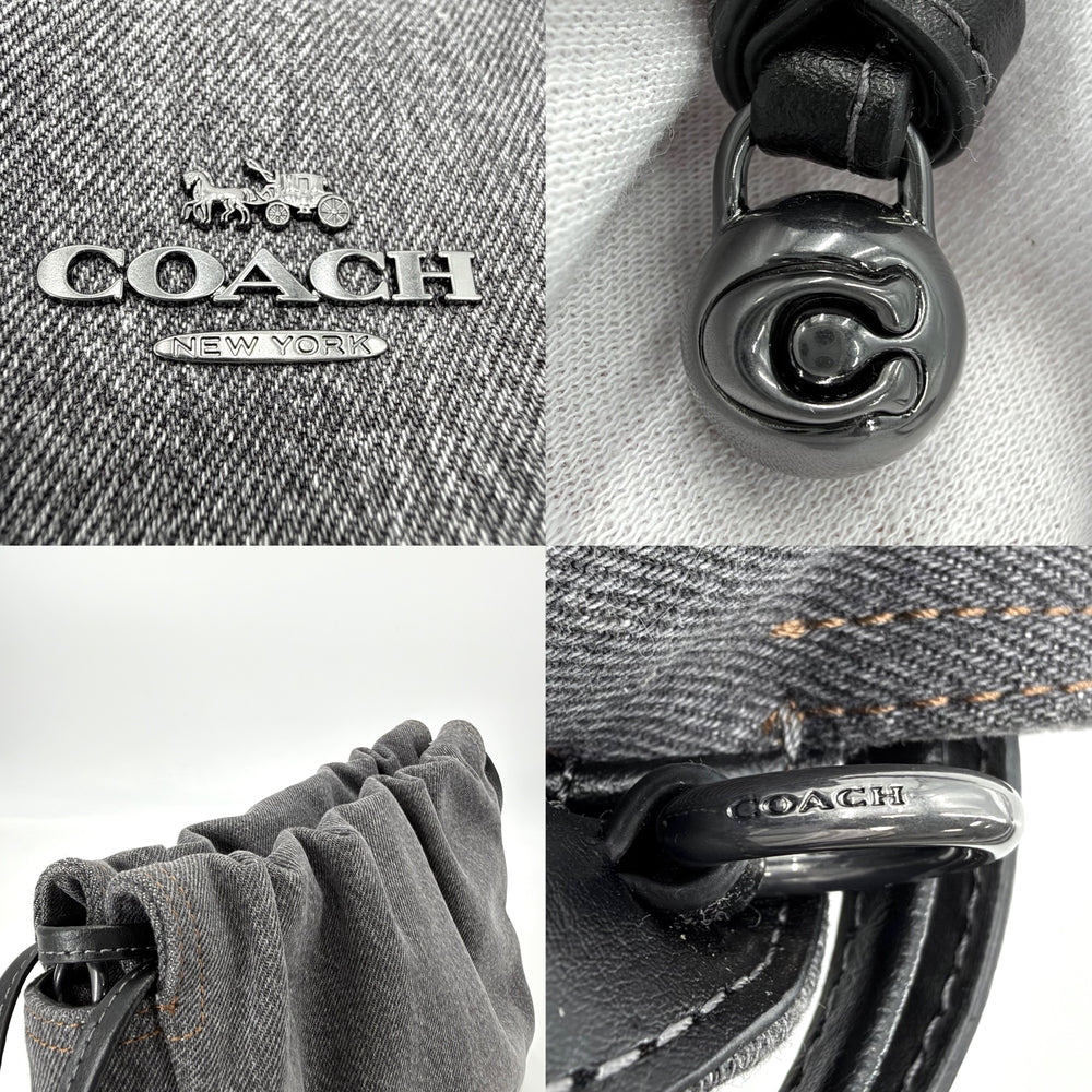 COACH コーチ 2WAY フェイ ドローストリング ハンドバッグ ショルダーバッグ CAK36 デニム レザー グレー ブラック金具 メンズ【中古品】