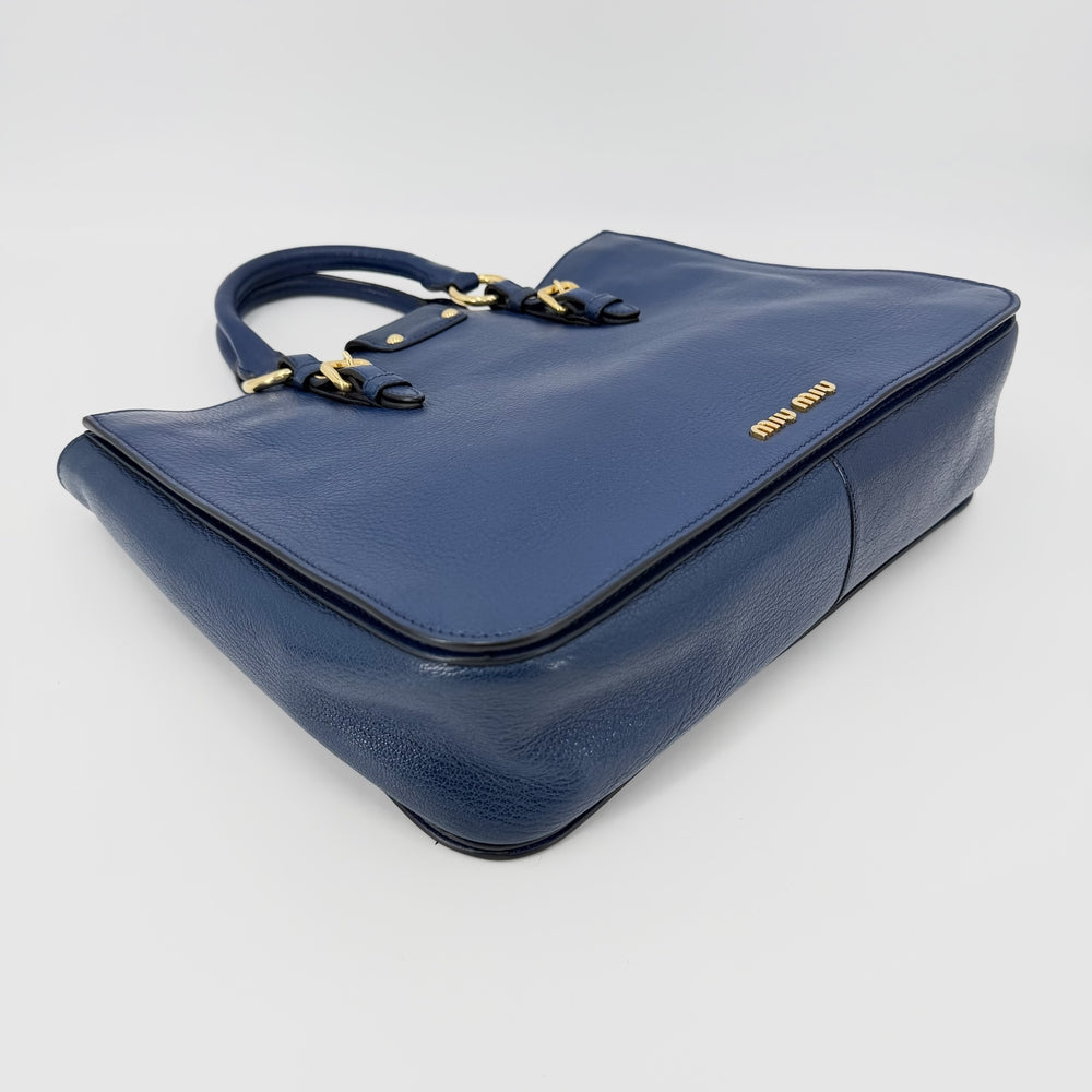 MIUMIU ミュウミュウ 2WAY マドラス ハンドバッグ ショルダーバッグ レザー ブルー 青 ゴールド金具 レディース【中古品】