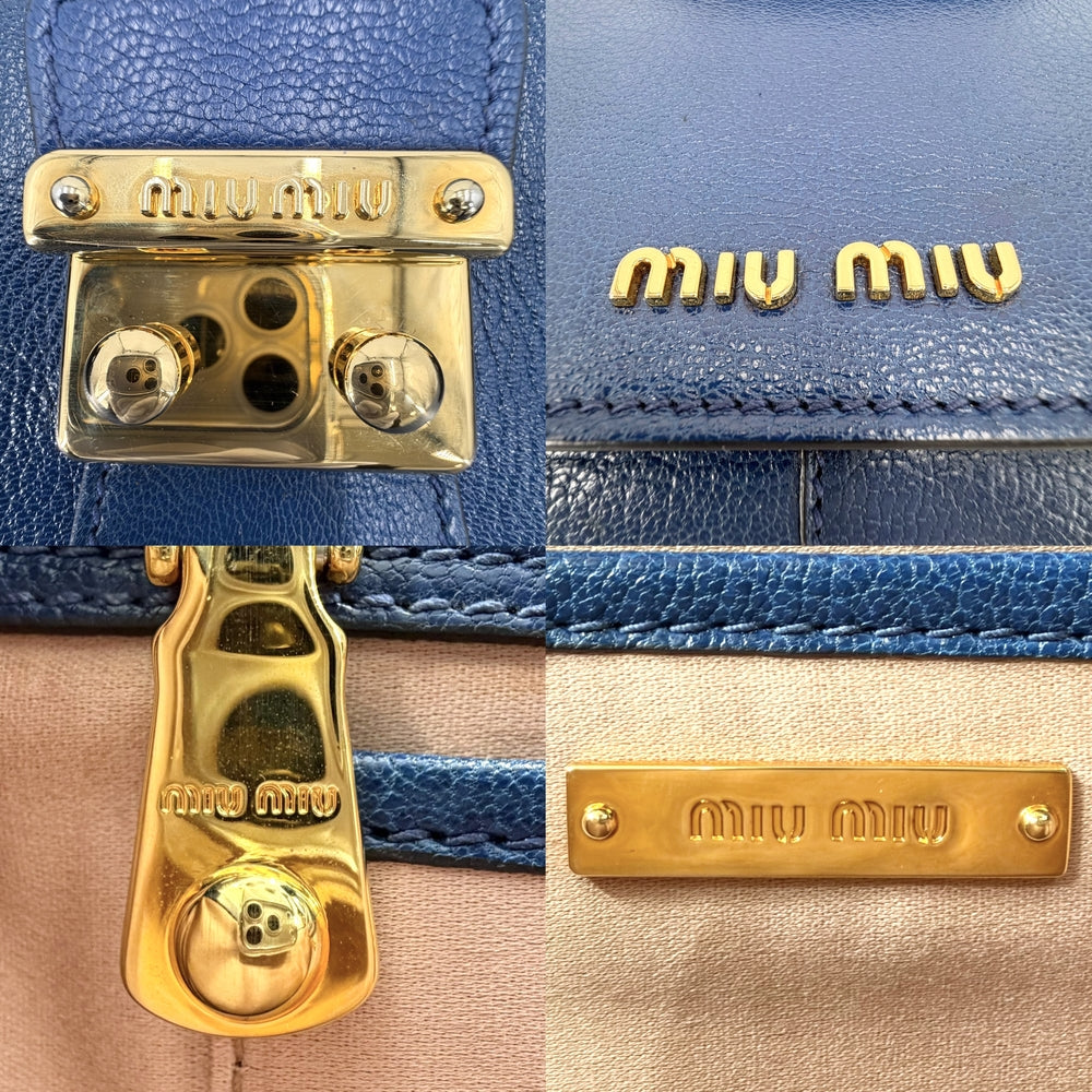MIUMIU ミュウミュウ 2WAY マドラス ハンドバッグ ショルダーバッグ レザー ブルー 青 ゴールド金具 レディース【中古品】