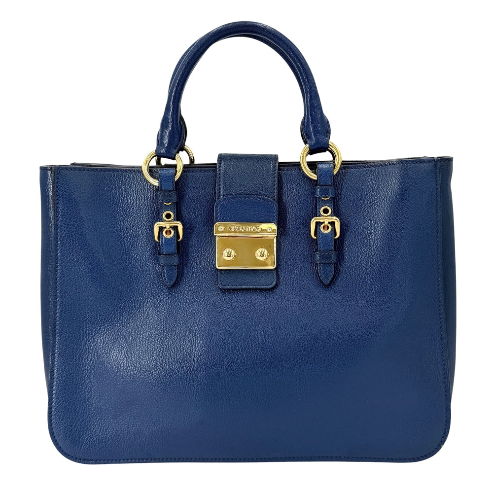 MIUMIU ミュウミュウ 2WAY マドラス ハンドバッグ ショルダーバッグ レザー ブルー 青 ゴールド金具 レディース【中古品】