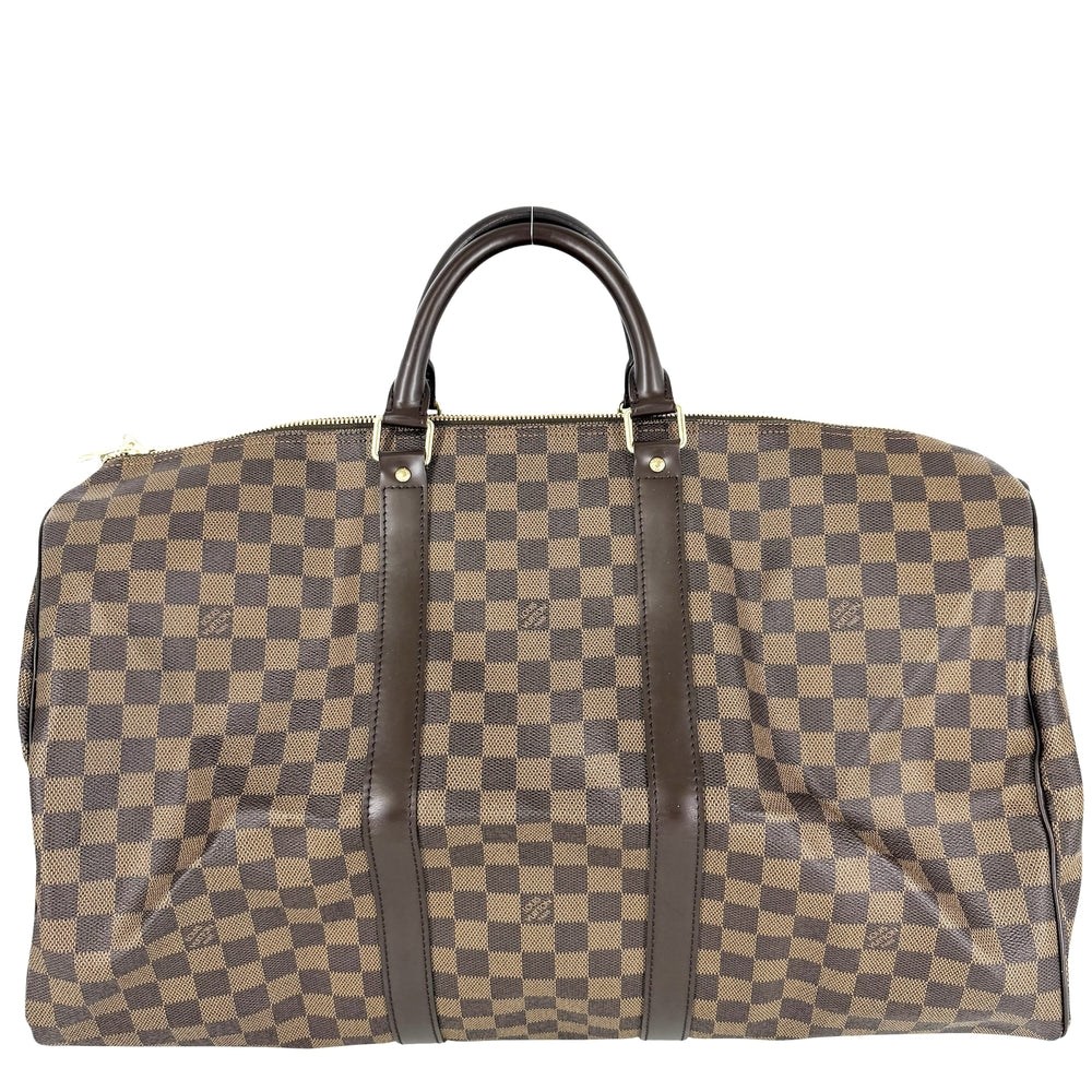 LOUIS VUITTON ルイヴィトン ボストンバッグ キーポル50 ダミエキャンバス M41427 PVCコーティングキャンバス レザー ブラウン 茶 ゴールド金具 メンズ【中古品】
