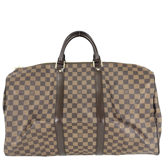 LOUIS VUITTON ルイヴィトン ボストンバッグ キーポル50 ダミエキャンバス M41427 PVCコーティングキャンバス レザー ブラウン 茶 ゴールド金具 メンズ【中古品】