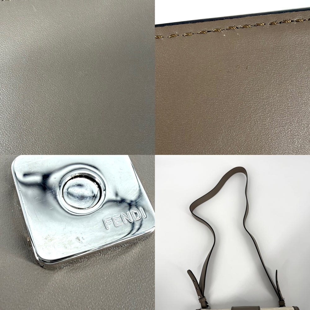 FENDI フェンディ ショルダーバッグ フラットバゲット ミディアム 7VA524 レザー キャンバス グレージュ ホワイト 白 シルバー金具 レディース【中古品】