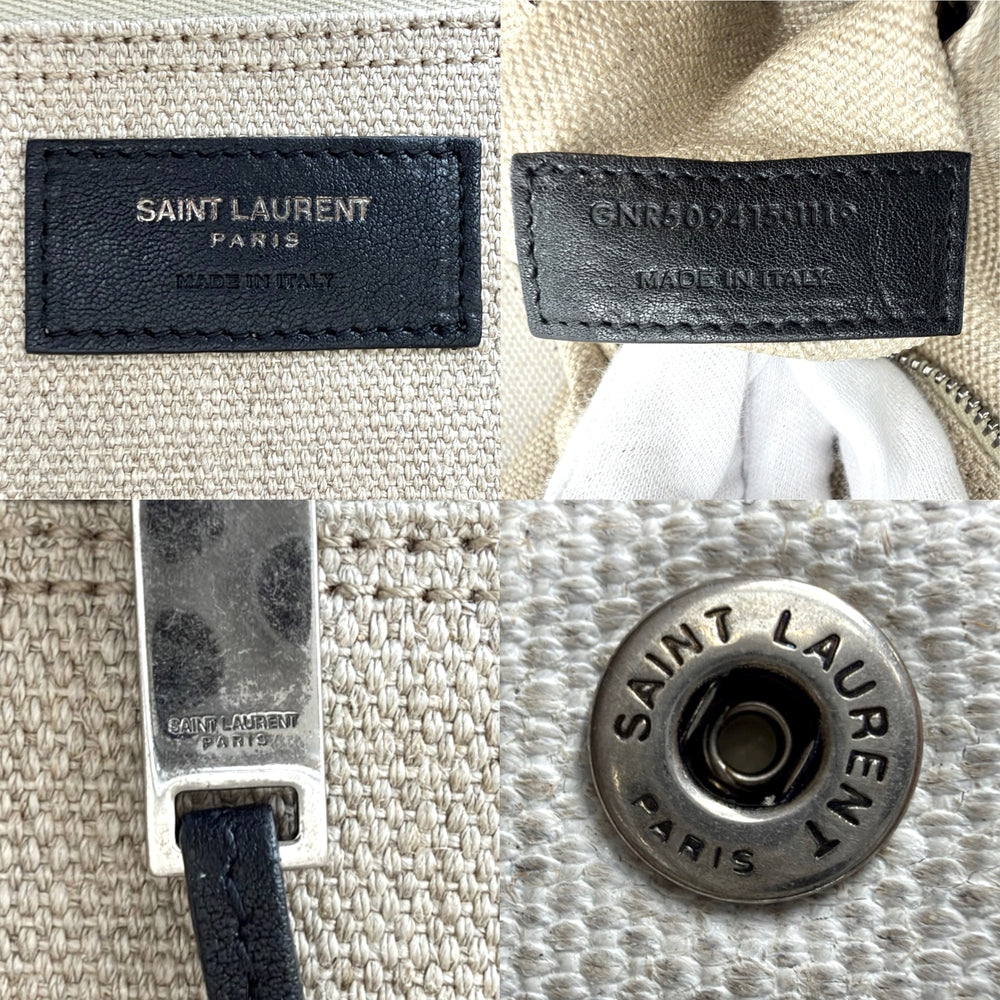 SAINT LAURENT PARIS サンローランパリ トートバッグ リヴゴーシュ ロゴ カーフレザー 509415 レザー ベージュ ブラック 黒 シルバー金具 レディース【中古品】