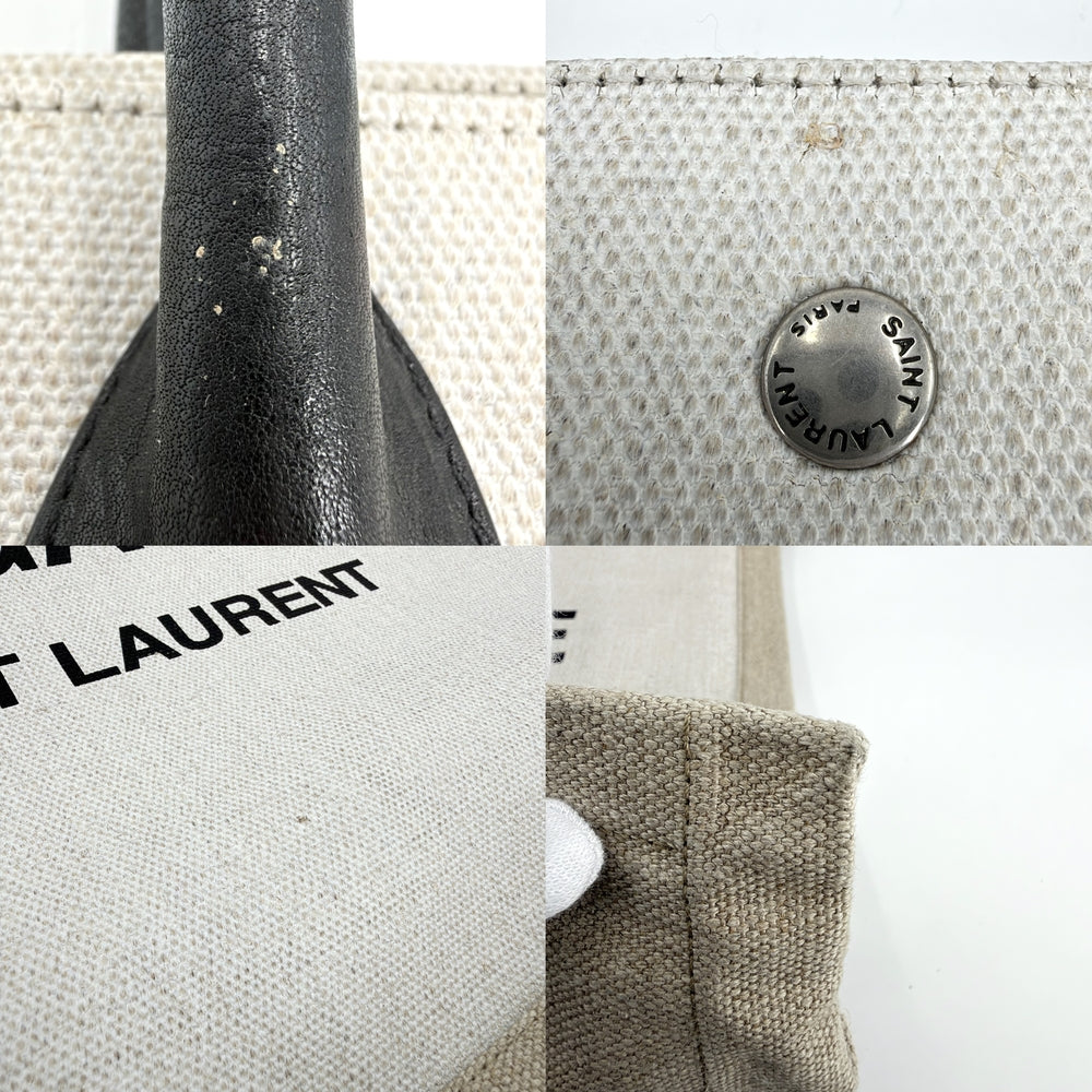 SAINT LAURENT PARIS サンローランパリ トートバッグ リヴゴーシュ ロゴ カーフレザー 509415 レザー ベージュ ブラック 黒 シルバー金具 レディース【中古品】