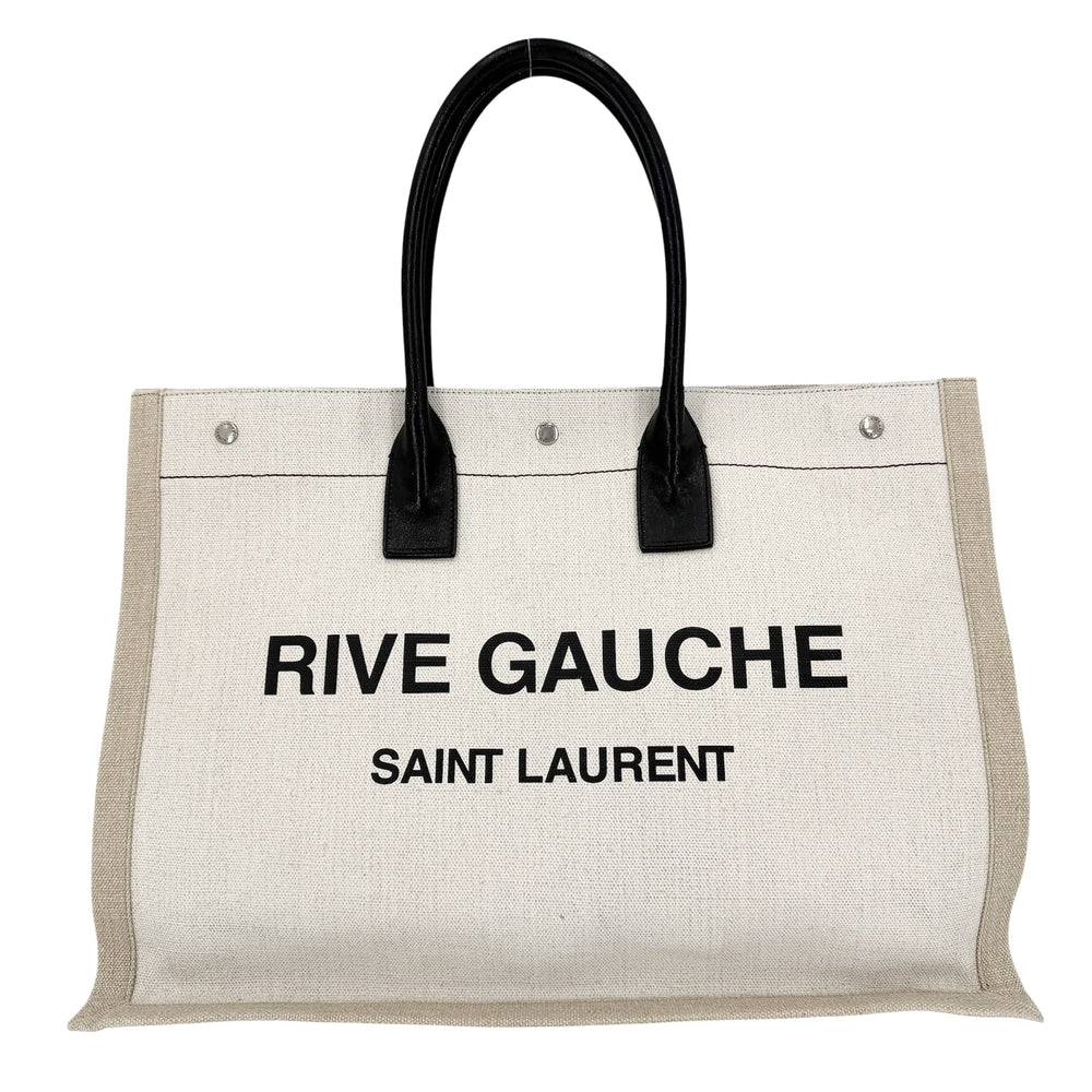 SAINT LAURENT PARIS サンローランパリ トートバッグ リヴゴーシュ ロゴ カーフレザー 509415 レザー ベージュ ブラック 黒 シルバー金具 レディース【中古品】