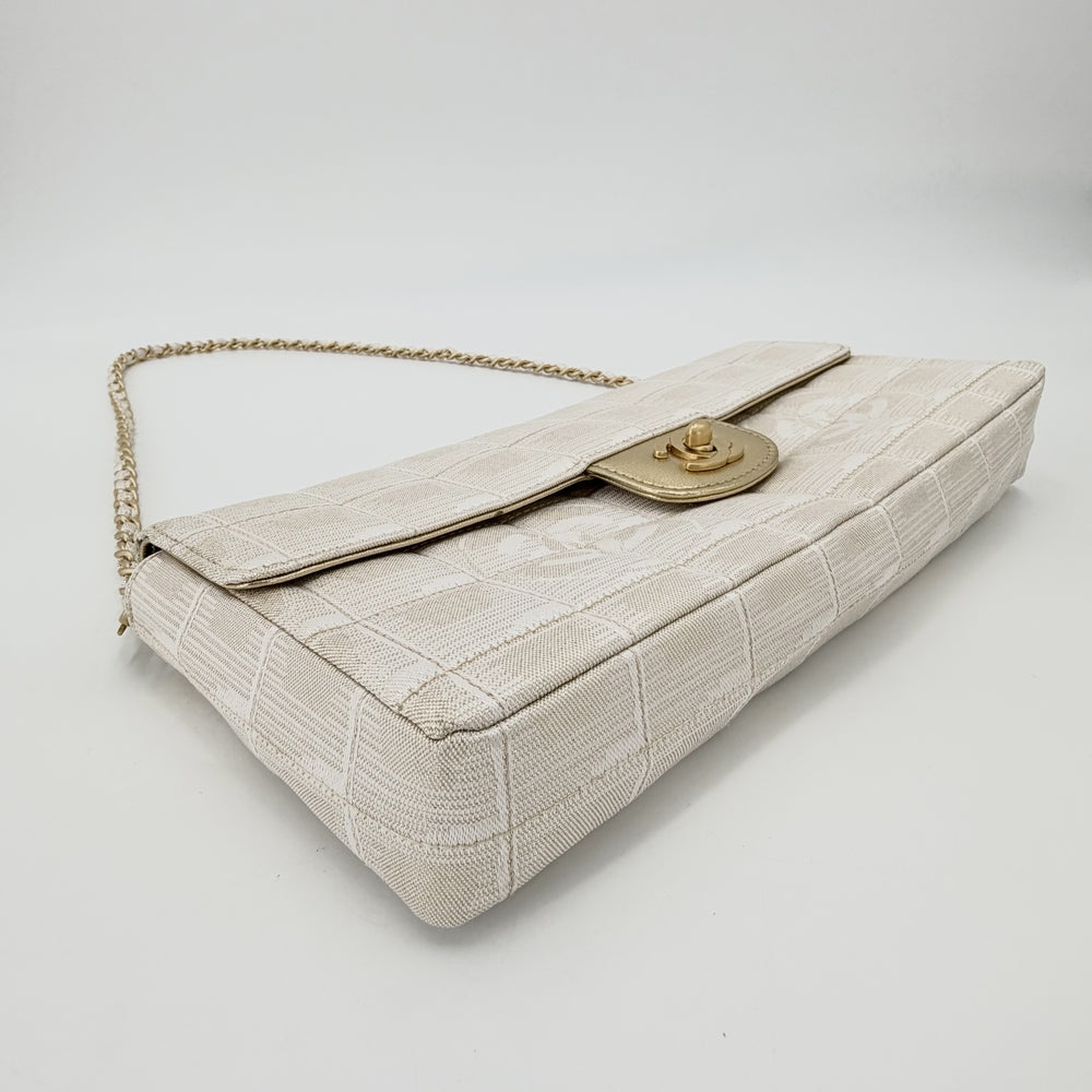 CHANEL シャネル ハンドバッグ ニュートラベルライン チェーンショルダーバッグ チョコバー ココマーク ナイロン レザー ベージュ ゴールド金具 レディース【中古品】